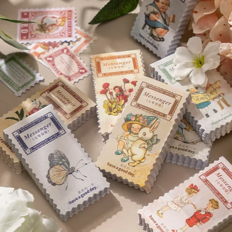 50 Stück Nr. 7 Messenger Serie 8 Märchen Botanische Vintage Stempelaufkleber Retro Dekor für DIY-Projekte