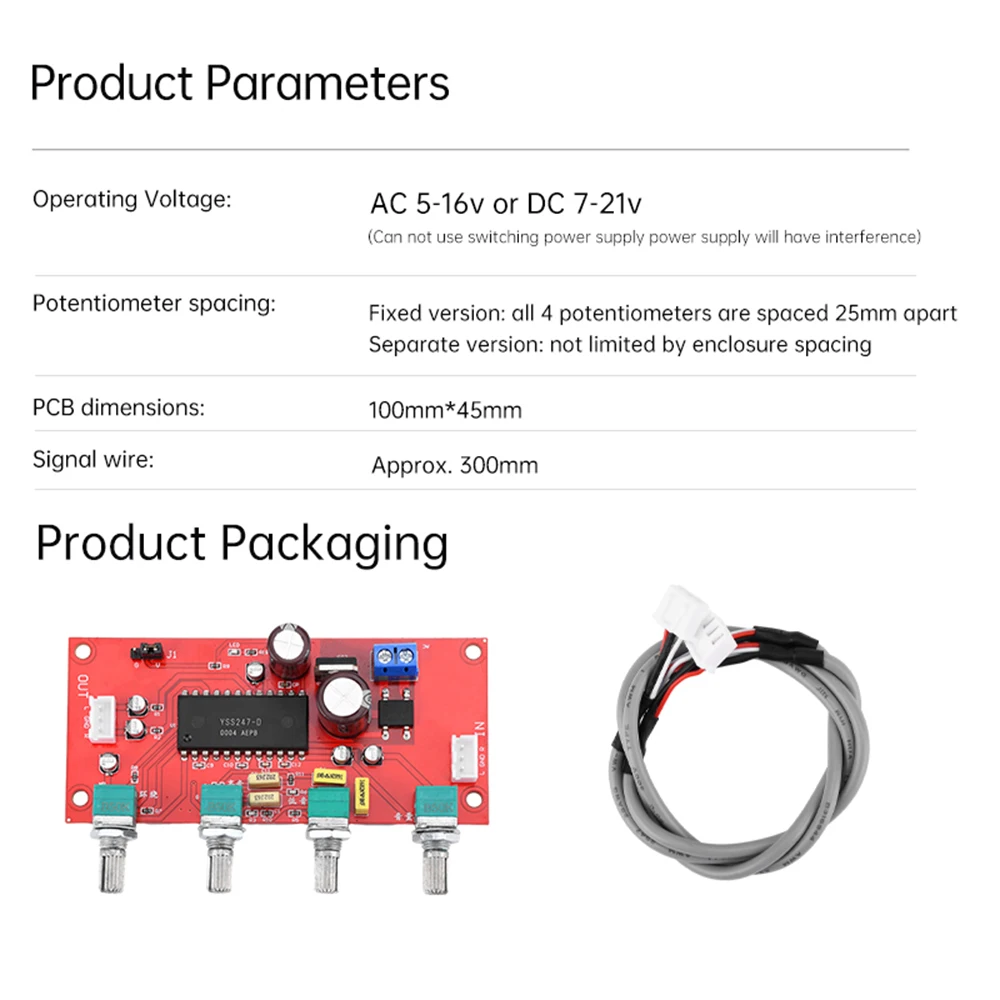 Módulo amplificador de Audio frontal YSS247-D, placa de sintonización, ajuste envolvente alto-bajo, AC5 ~ 16V/DC7 ~ 21V