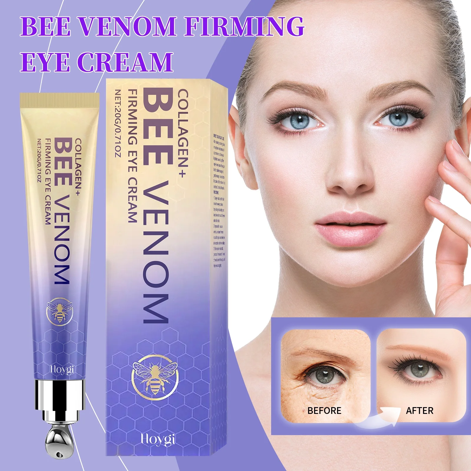 

Bee Venom Eye Cream Plumping Under Eye Treatment, Daily Hydrating Care for Fine Lines Revitalizing Brightening Nourishing Eye
