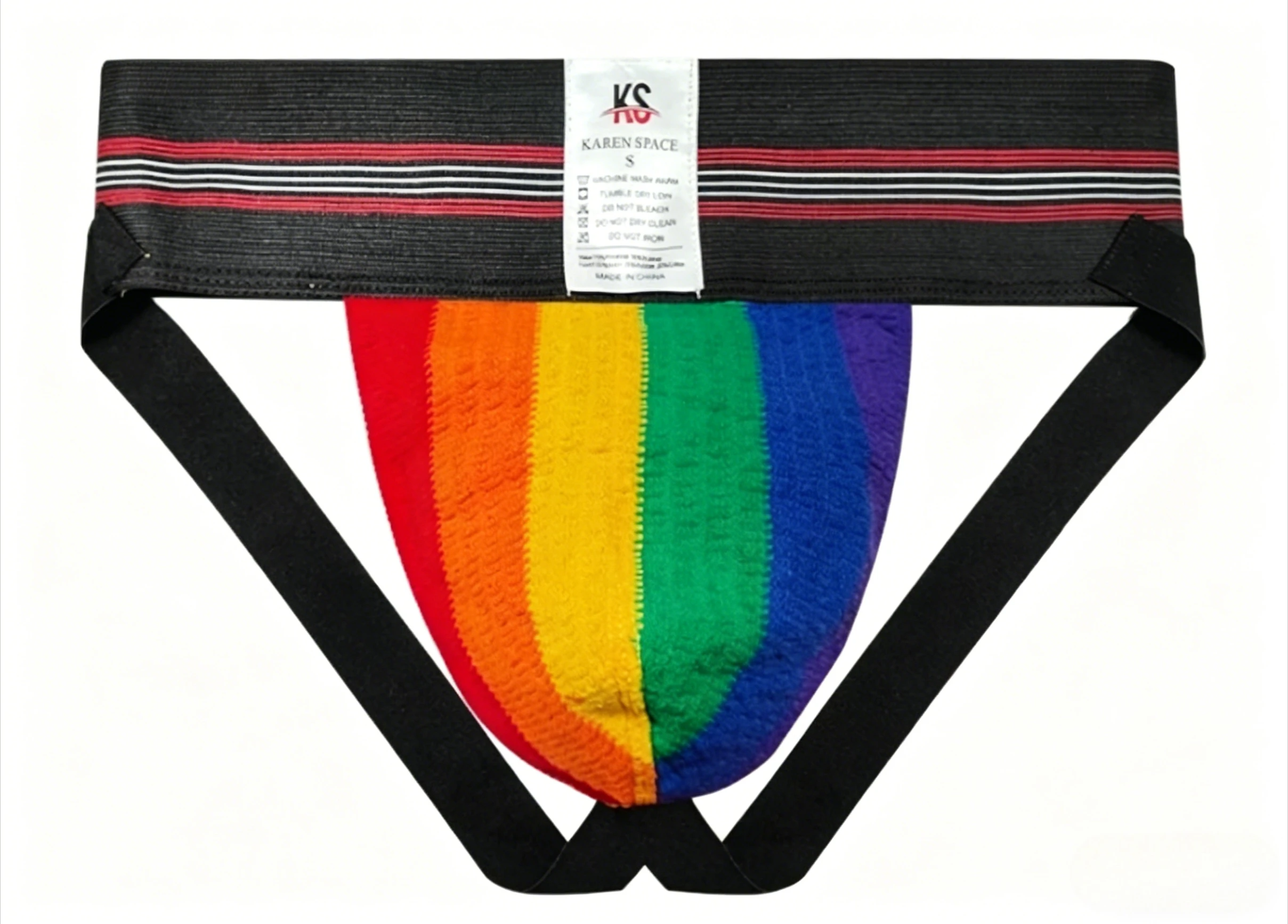 

Men's Rainbow Stripe Jockstrap Low Waist Open Back Underwear, Sexy U-Pouch with Elastic Waistband Youth Fashion Comfort Panties