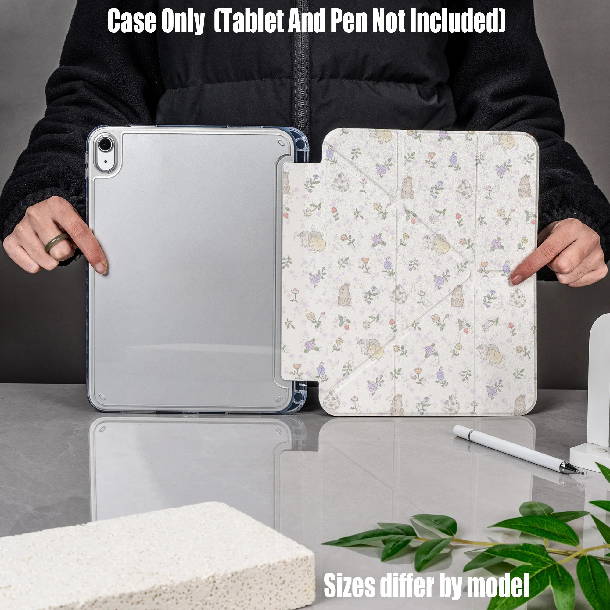 

Minimalist Y-Fold Acrylic Gray Delicate Heart Art Print iPad Case For Apple iPad Pro 12.9 Air 3 Mini 5 9th Gen Cover