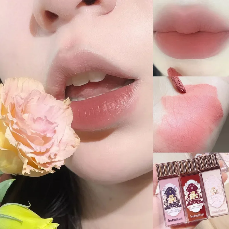 Brillo de labios mate de terciopelo de flores, polvo Sexy, barro de labios, resistente al agua, líquido duradero, rubor marrón, cosméticos, maquillaje