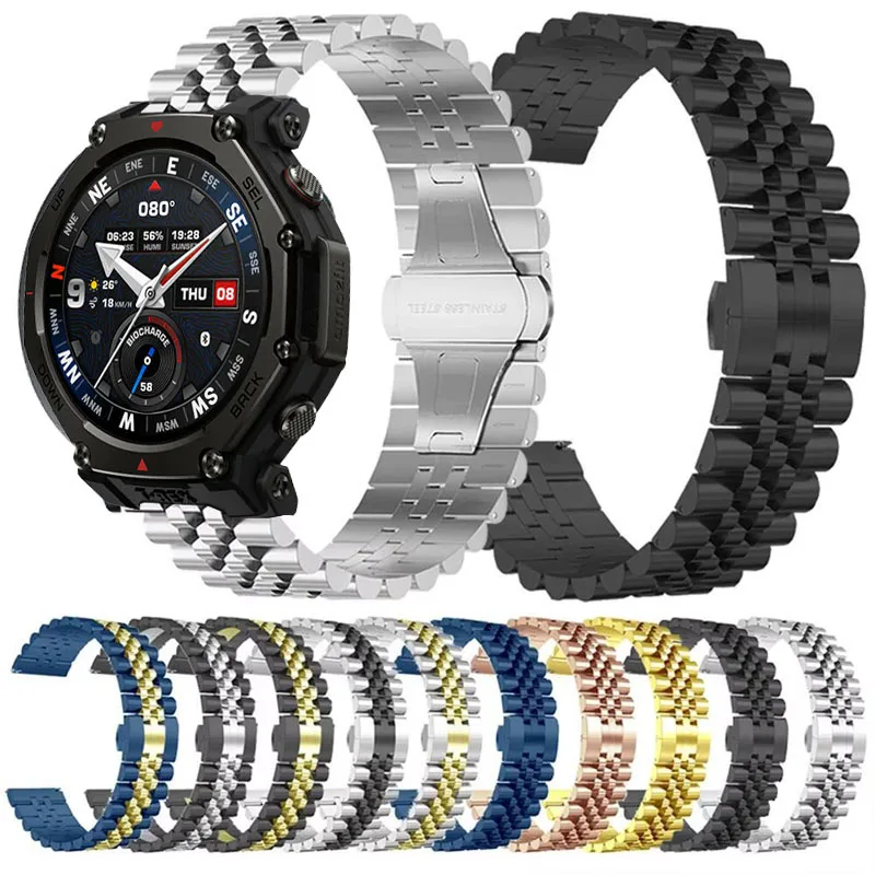Armband für Amazfit T-Rex 3 Pro 48 mm Edelstahl-Metallarmband für Amazfit Balance 2/GTR 4 3 2/Bip 6 5 3/Cheetah Rundband