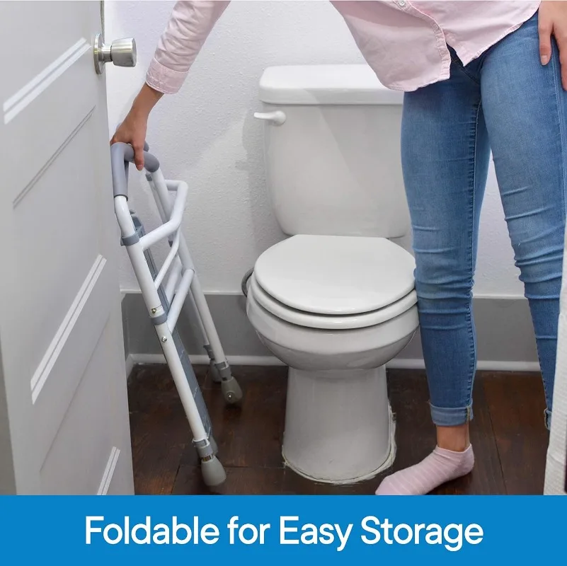 Toilet Safety Frame & Rail - Folding & Portable Bathroom Toilet Safety Rails - Handrail Toilet Bars with Adjustable Height (