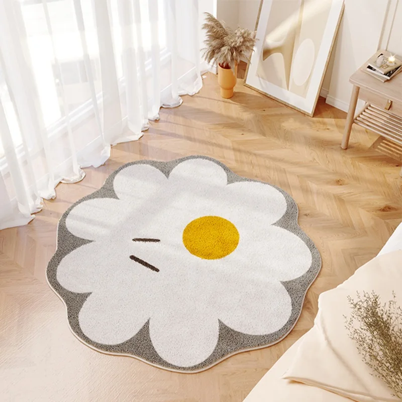 Nordic Fluffy Sun Flower Carpet Plush Bedside Round Rugs Girl Bedroom Children Room Floor Mats Soft Rug for Baby Play Crawl Mat