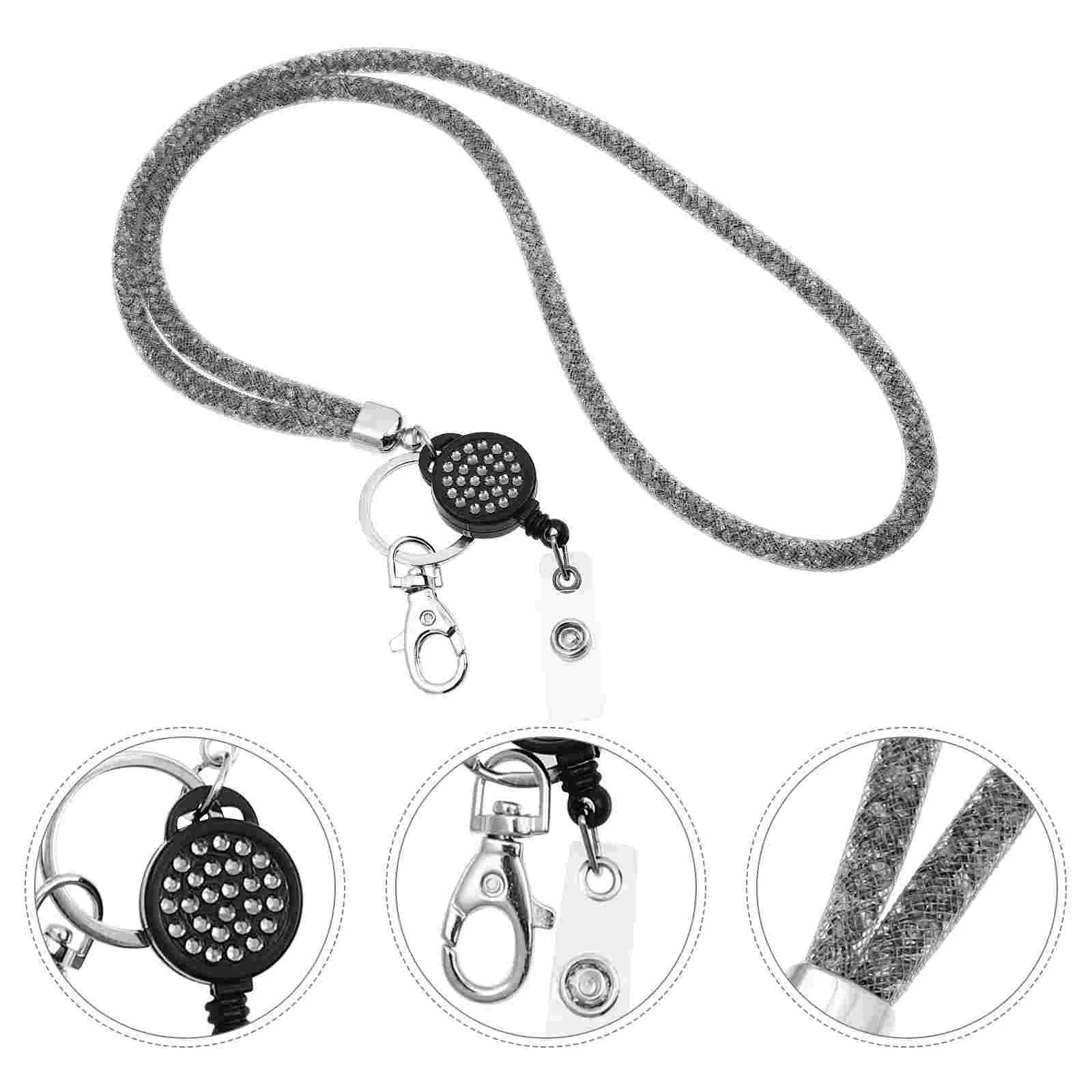 Fishnet Rhinestone Lanyard Phone Neck Strap Breakaway Name Card Mobile ID Badge Holder Cell Phones Work Permit Key
