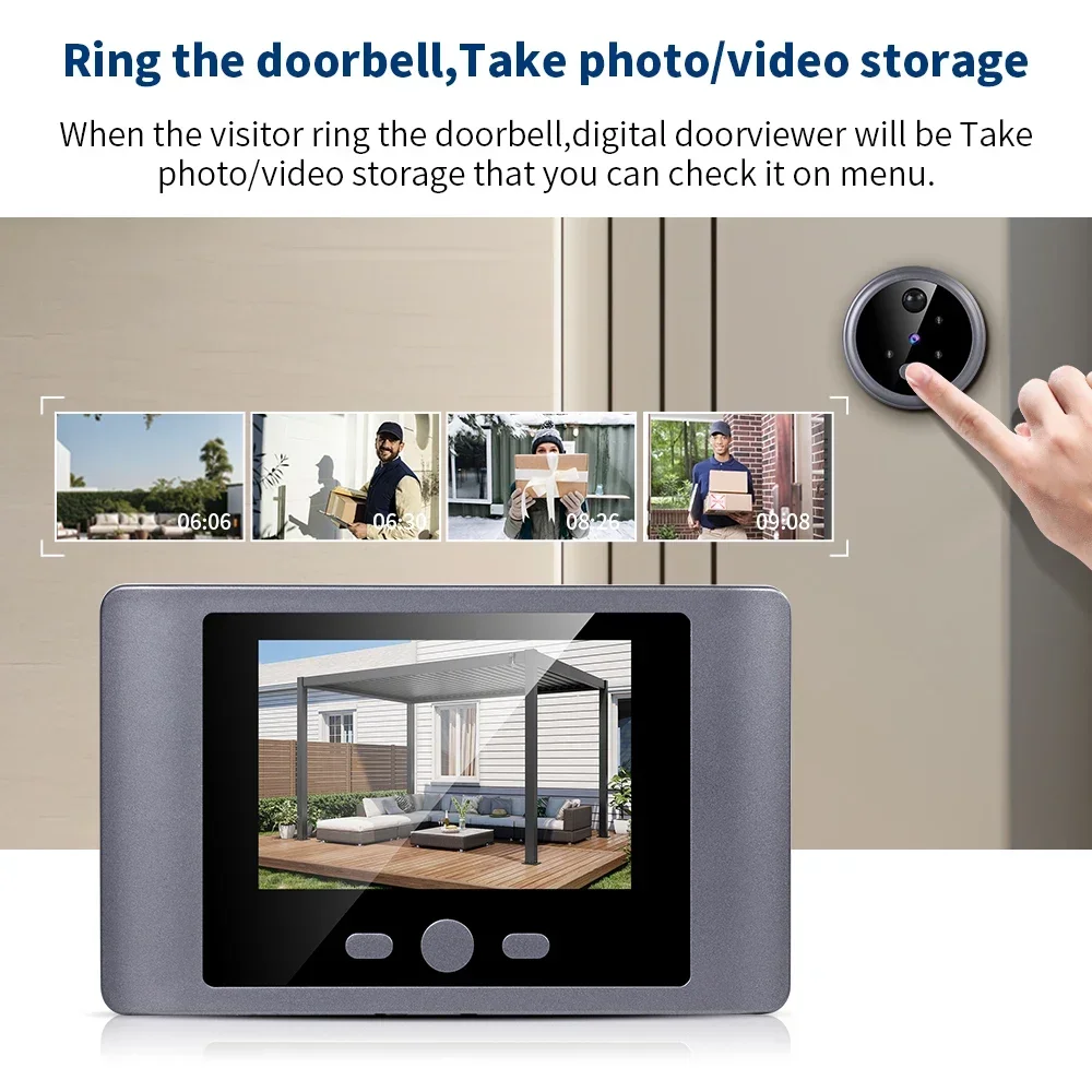 Peephole Doorbell Camera 2.8inch LCD Screen Smart Home Wireless Door Viewer PIR Motion Detection 90° Wide Angle Night Vision