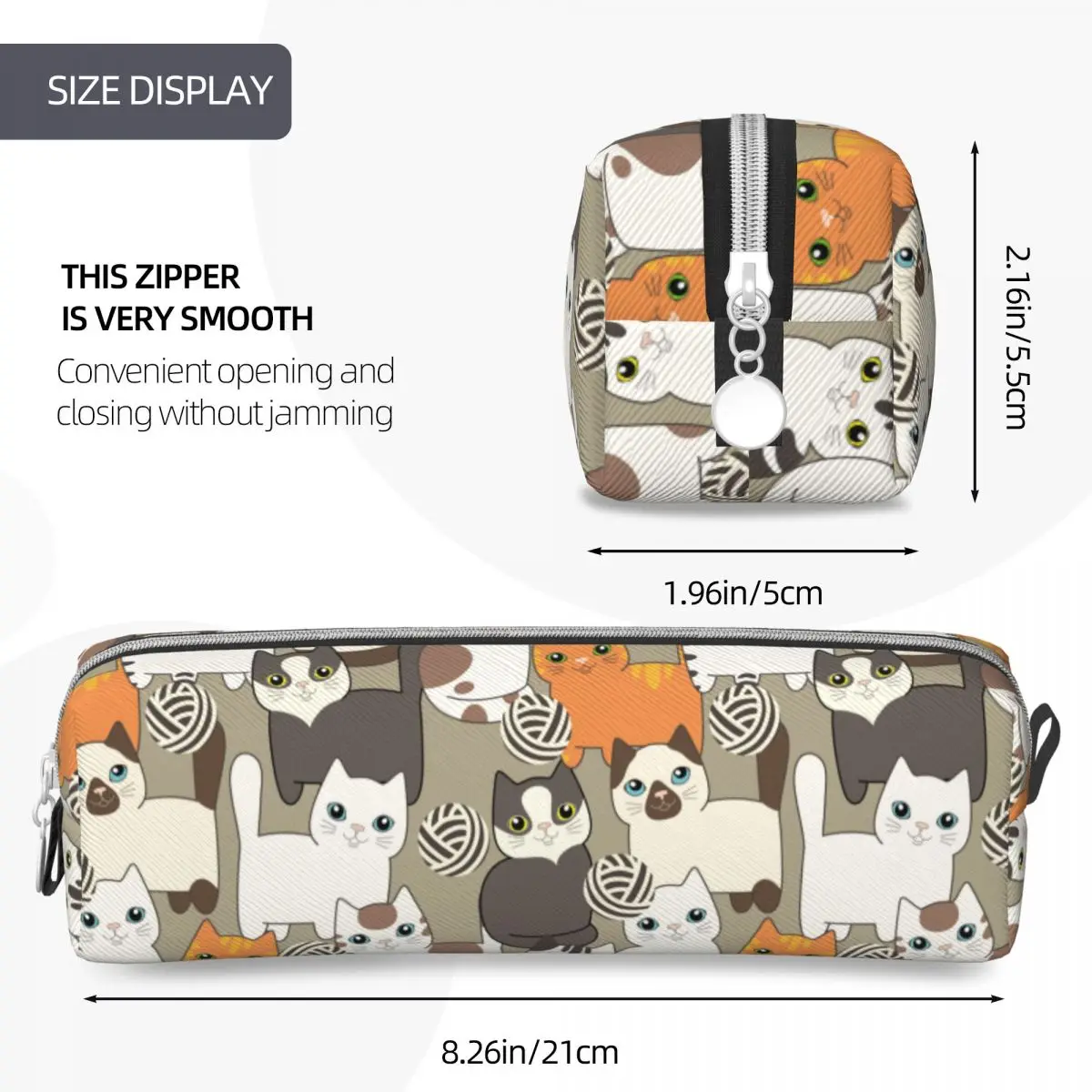 Engraçado Cartoon Cats Pencil Case para Estudantes, Bege Siamese Cat Pencil Pouch, Sacos de grande capacidade, Material escolar, Papelaria Presentes