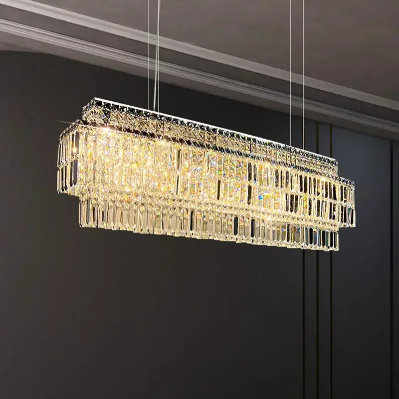 Modern Chandelier For Dining Room Luxury Home Decor Rectangle Crystal Light Kitchen Island Led Fixture Hanging Lamp