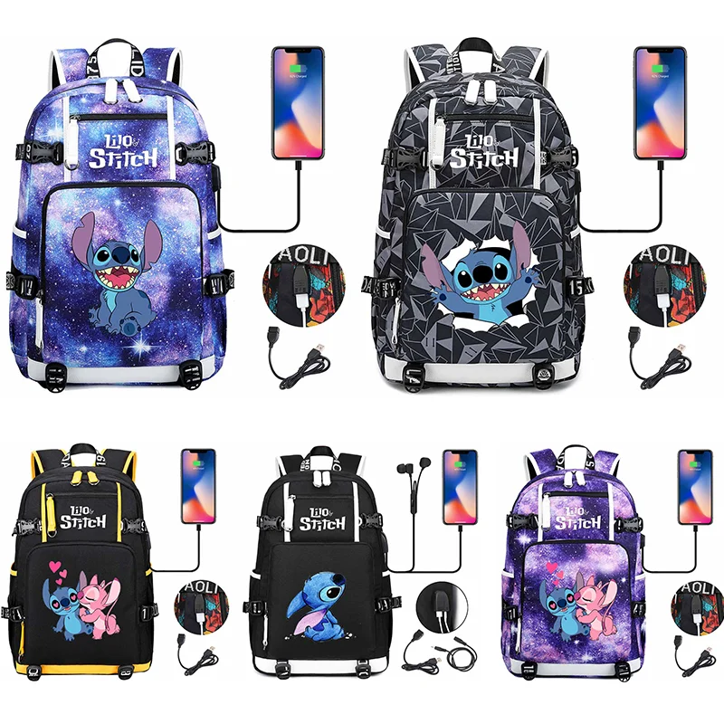 

Lilo Stitch Multifuction Boys Students Schoolbag Large Capacity Laptop Bag Waterproof USB Charging Backpack Outdoor Camping Bag