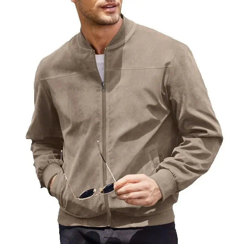 

Замшевая бархатная куртка на молнии, однотонная мужская повседневная вязаная куртка в стиле ретро с длинными рукавами