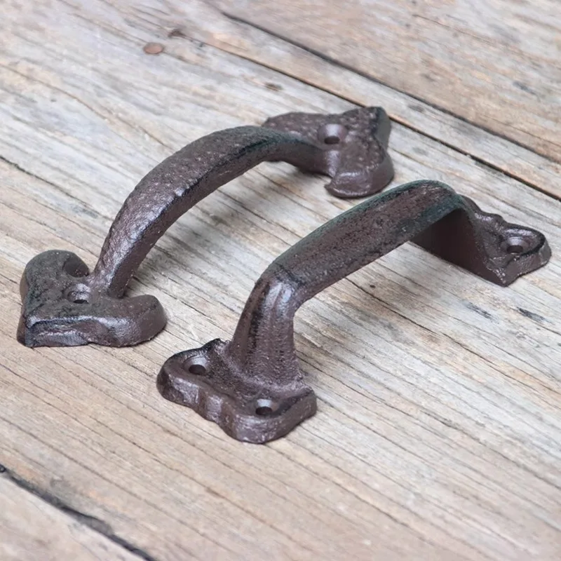 2pcs/set Antique Cast Iron Garden Design Wooden Door Handle - Rustic Vintage Cabinet Pull Knob Chinese Style