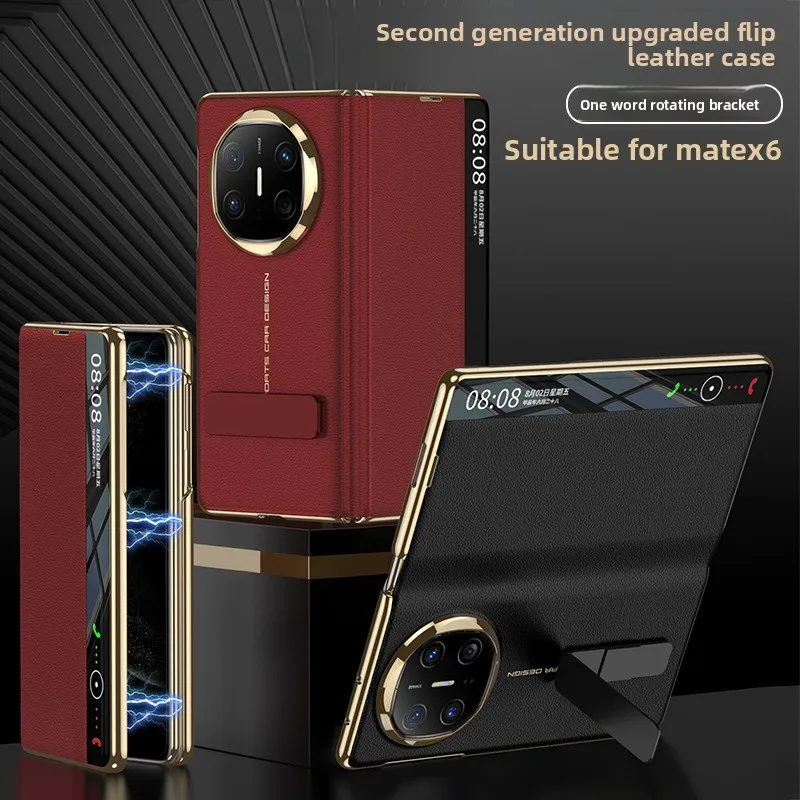

[Flip case] Electroplated all-inclusive plain leather slotted rotating bracket folding mobile phone case for Huawei MateX6
