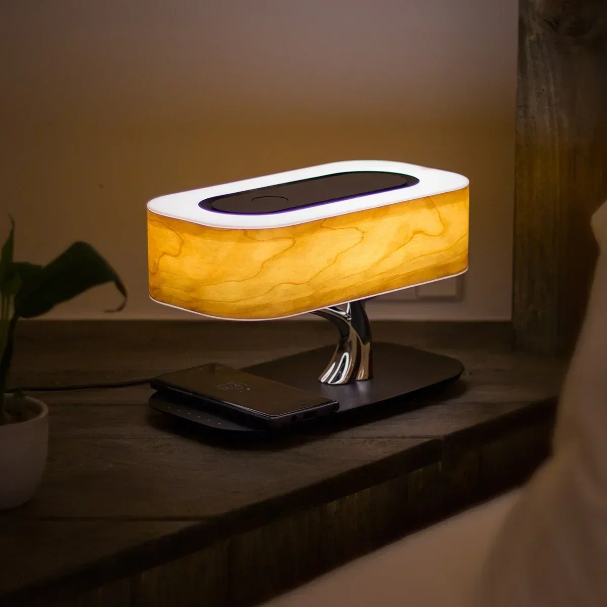 

Smart Bedside LED Desk Lamp Built-in Bluetooth Speaker Wireless Phone Charger Smart LED Dimmable Lamp Cafe Bar Table Light