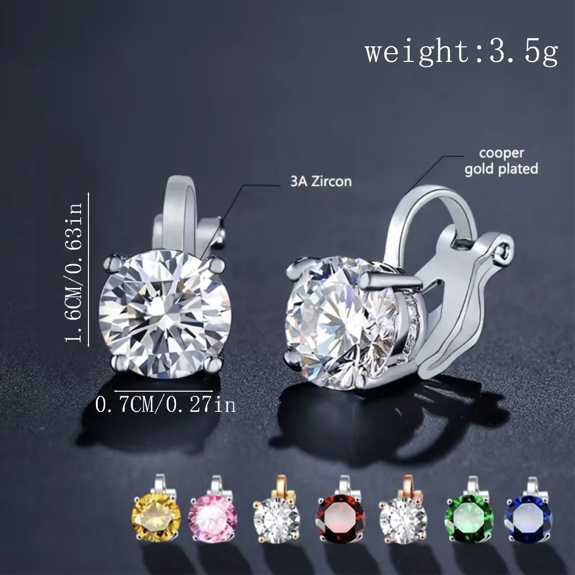 Cross-border hot selling fashion four-claw zircon ear clip single super flash diamond non-pierced earrings copper gold-plated...