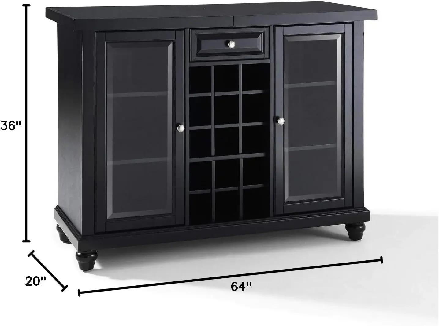 Gabinete de bar superior deslizante Cambridge con estantes de almacenamiento, cajón y estante para vinos, negro