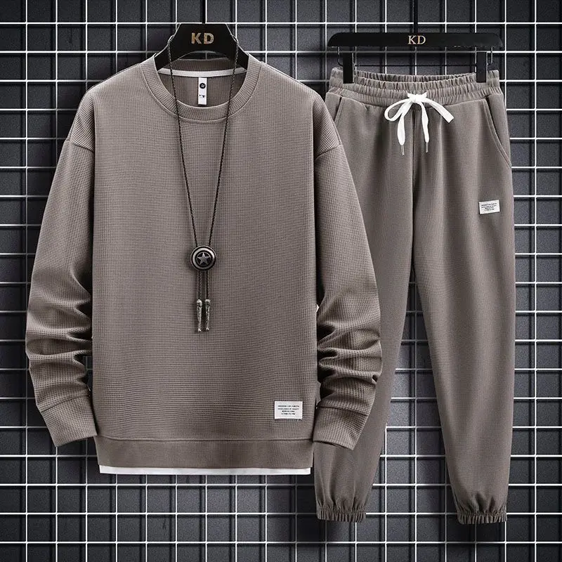 New Men's Two Piece Set Linen Fabric Casual Sweatshirt and Sweatpants Set Mens Sports Suit Fashion Tracksuit