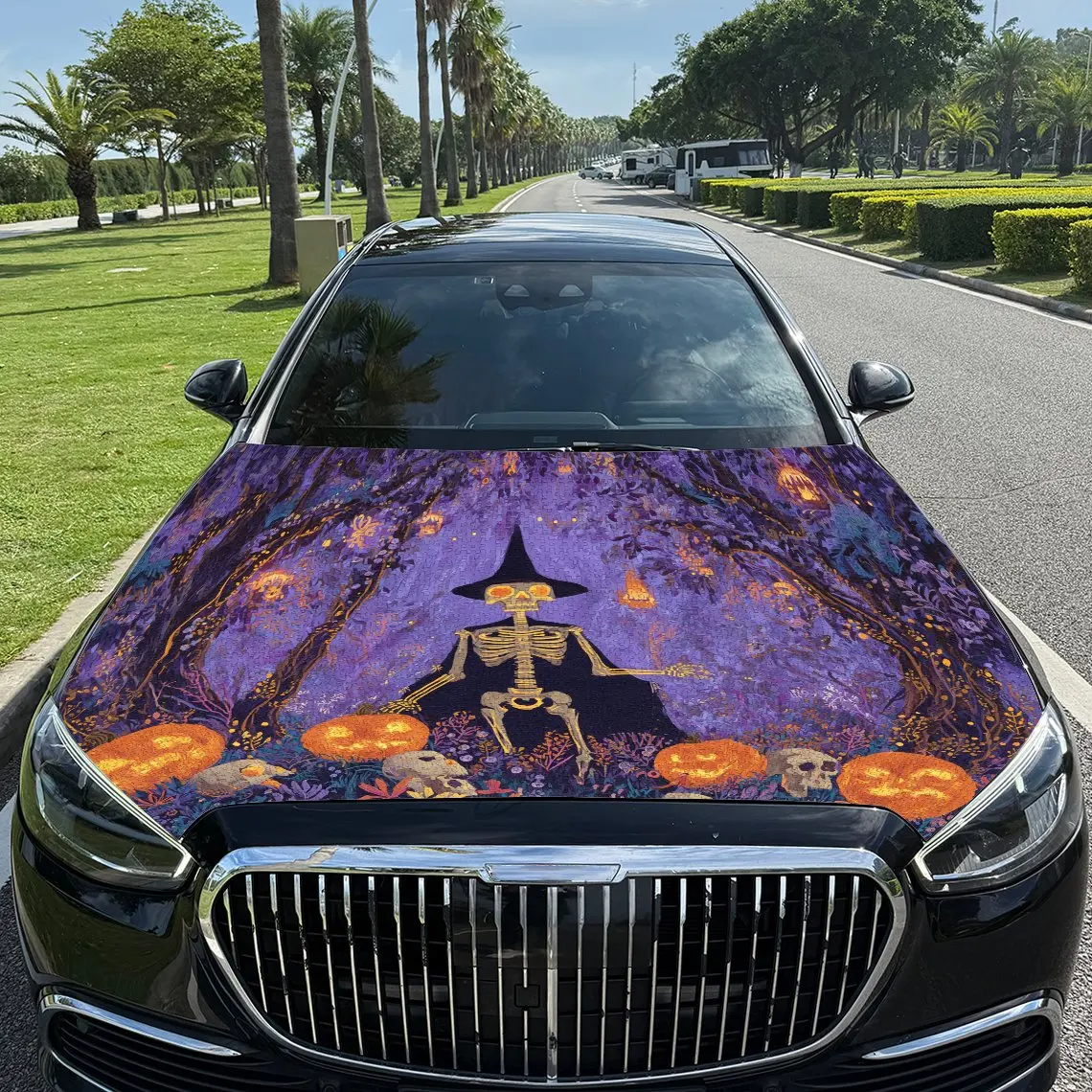 

Halloween pumpkin skeleton Car hood packaging sticker, PVC material, self-adhesive waterproof, anti-slip paint, car exterior dec