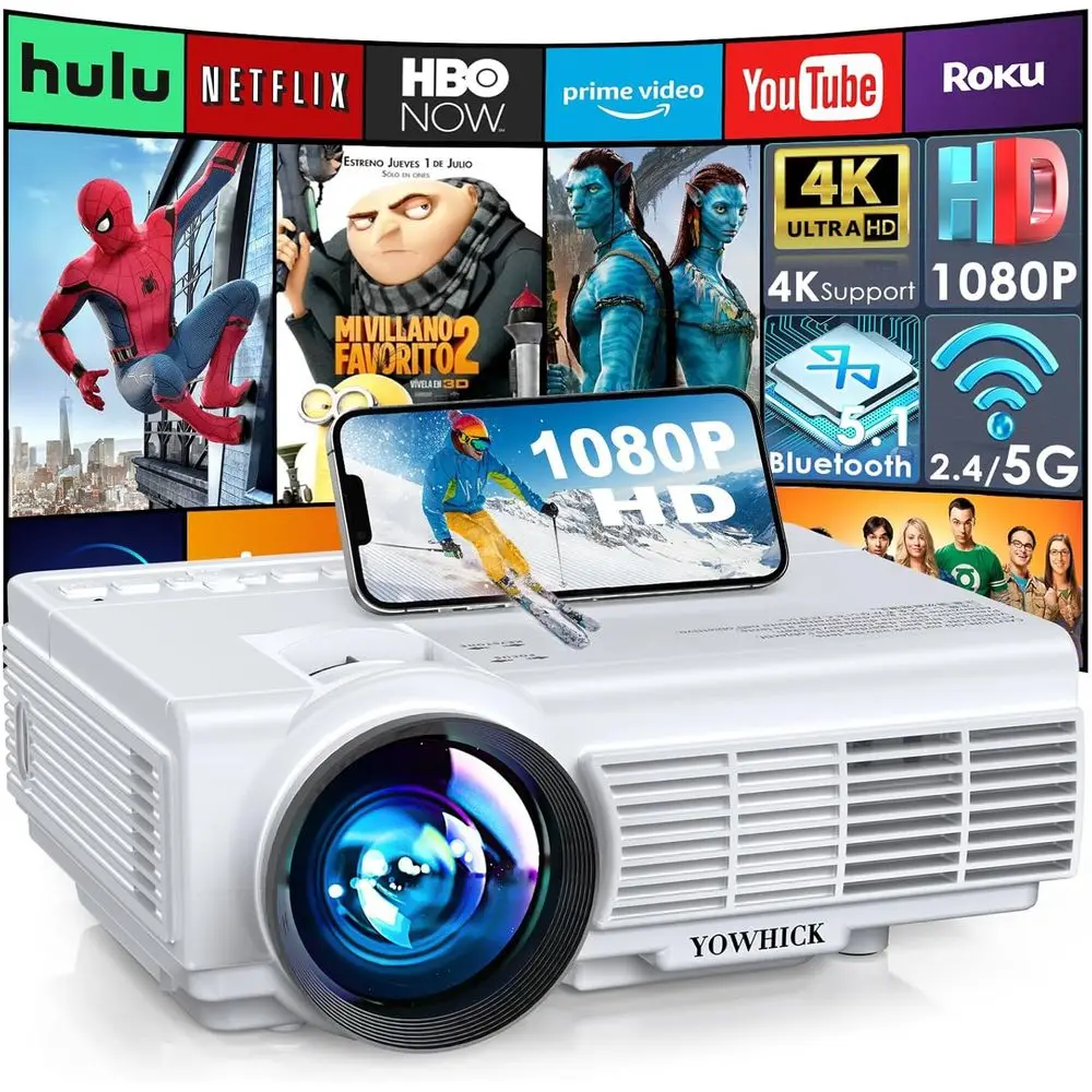

Portable Mini Projector with 5G Support, 1080P Native Resolution, 4K Compatibility, and Connectivity for Wii, HDMI, VGA, USB, an