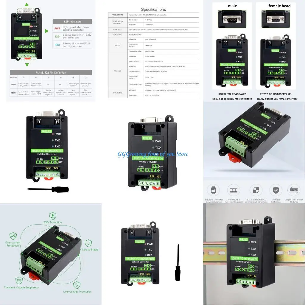 

H9EB SP3232EEN SP485EEN Chip RS232 To RS485/422 Active Digital isolated Converter