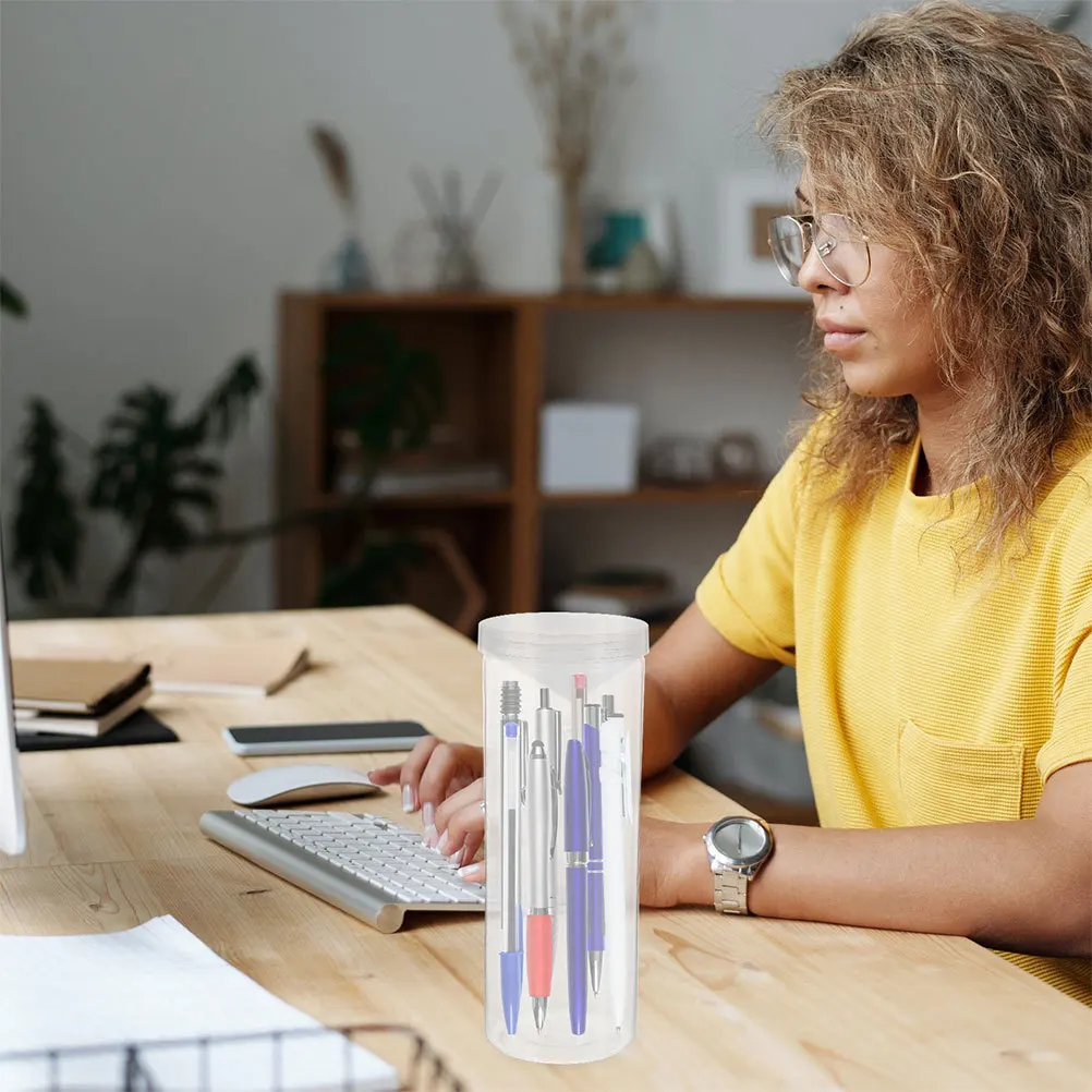 

4pcs Transparent Pen Holder Clear Plastic Cylinder Tube For Pens Pencils Storage Desktop Stationery Organizer Cup Office Desk