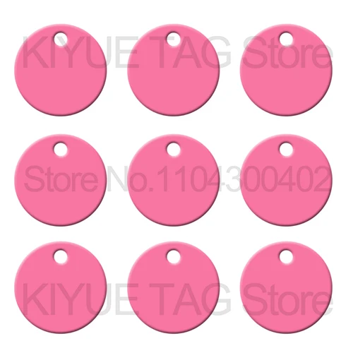 KIYUE Großhandel 100 Stück runde Hunde-ID-Tags aus Aluminium, Namensschild, eloxiertes Etikett, Anhänger, Kette, hängende Schlüssel, personalisiertes Namens-ID-Tag 7