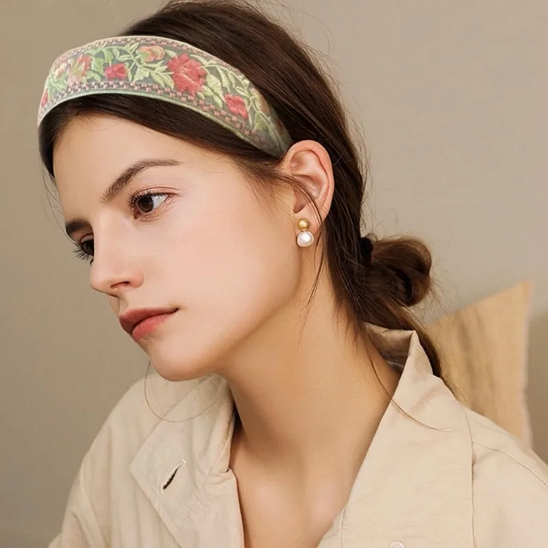 Beliebtes besticktes Blumen-Tüll-Stirnband für Damen – Vintage-Böhmisches Haarband-Accessoire – Detail 4