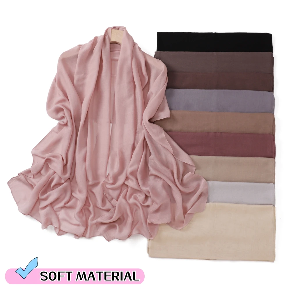 Single Stich Modal Cotton Hijab High Quality Thin Rayon Scarf Premium Plain Solid Long Shawls Muslim Women Soft Headscarf