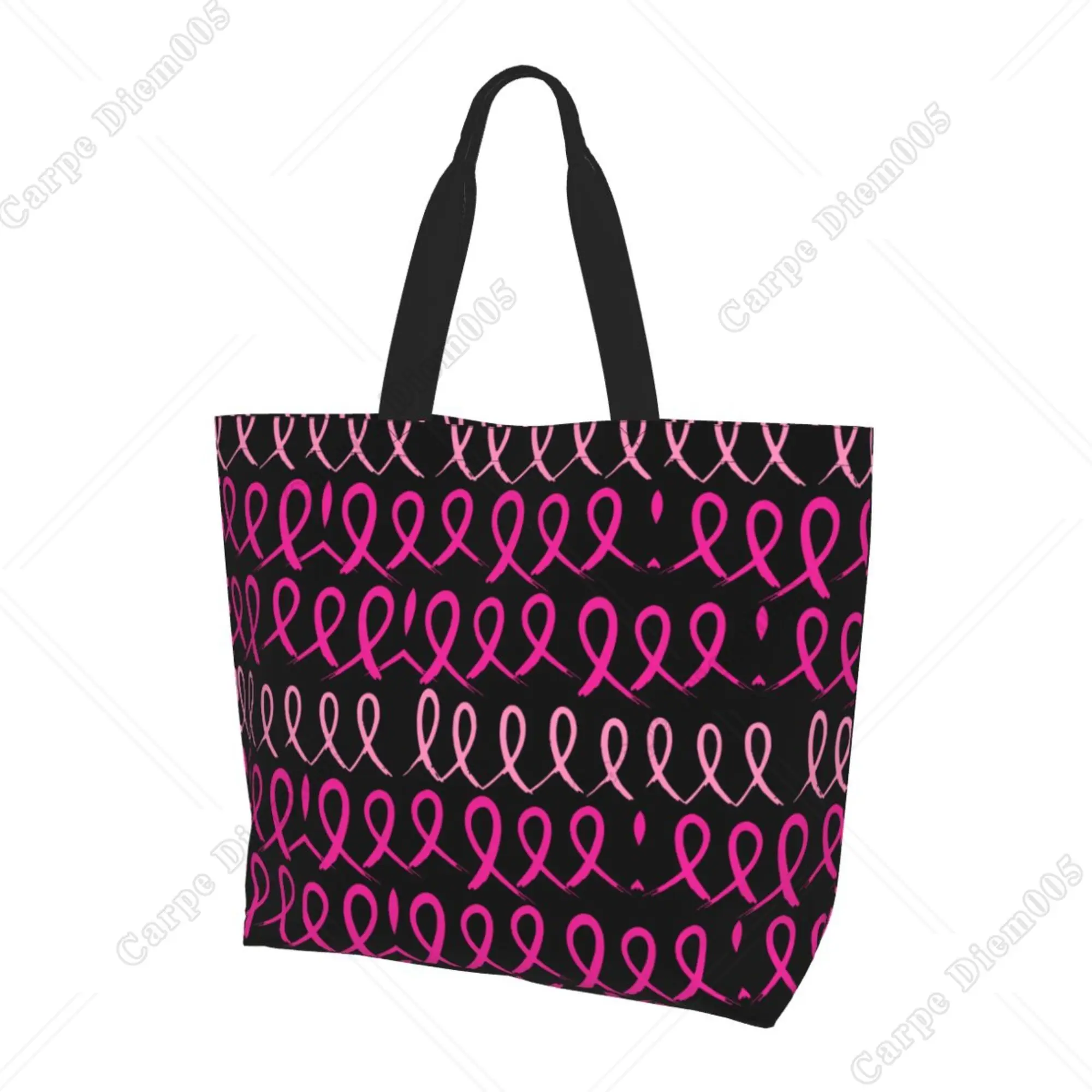 Pink Bows Breast Cancer Women Shopping Bag Shoulder Large Capacity Grocery Tote Bag One Size Supermarket Bag Eco-friendly Print