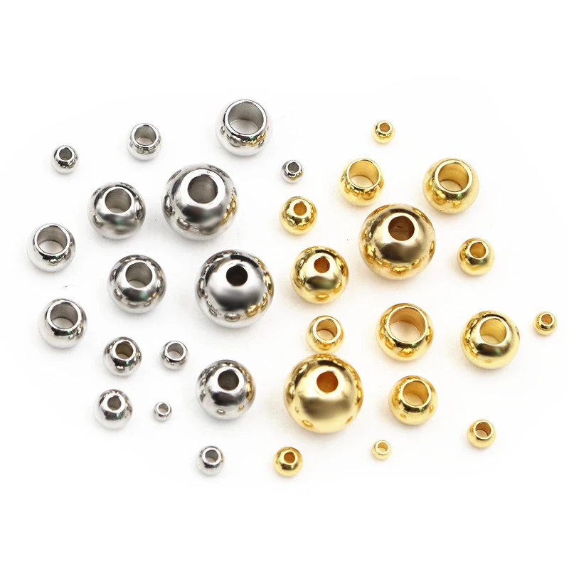 2-8mm Stainless Steel Gold Color Spacer Beads Charm Loose Bead DIY Bracelets Necklace DIY Jewelry Making Findings Charms