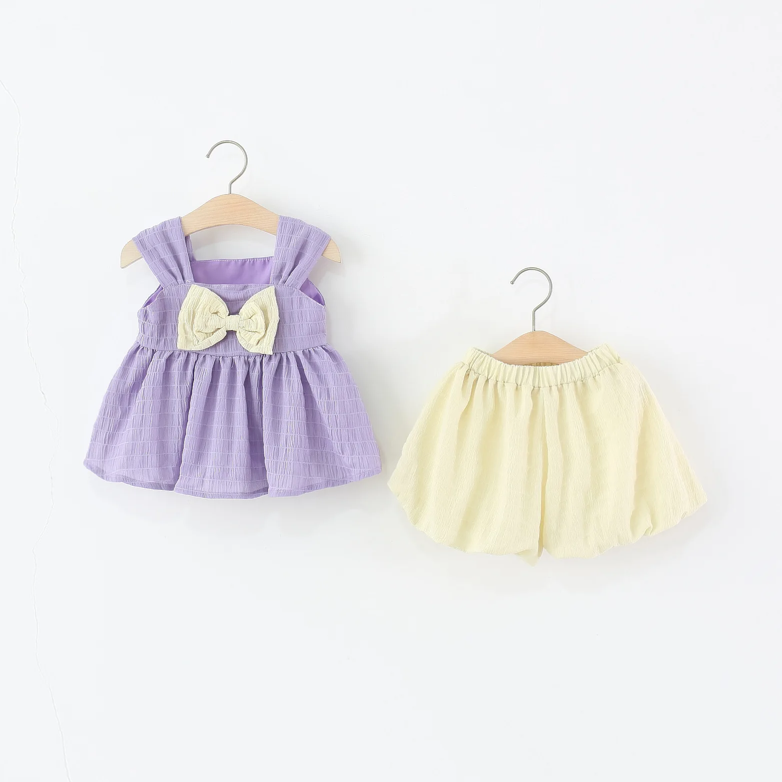 

2pc/Set Baby Sets Summer Bow Solid Color Sling Cute Children Clothes Casual Gentle Toddler Girl Clothes