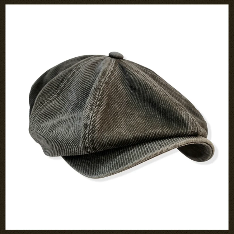 Men\'s Octagonal Hat Washed Vintage Newsboy Cap