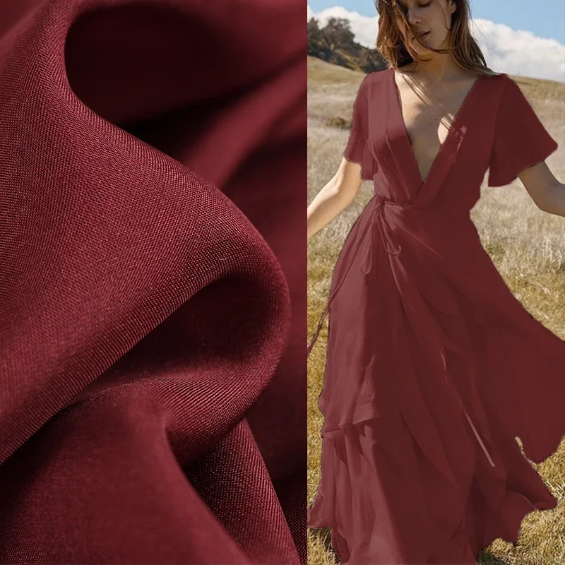 

Redraspberry 138cm 10momme Dark Red Soft Silk Chiffon Fabrics Garment Material Summer Women Dress Sewing DIY Cloth Freeshipping