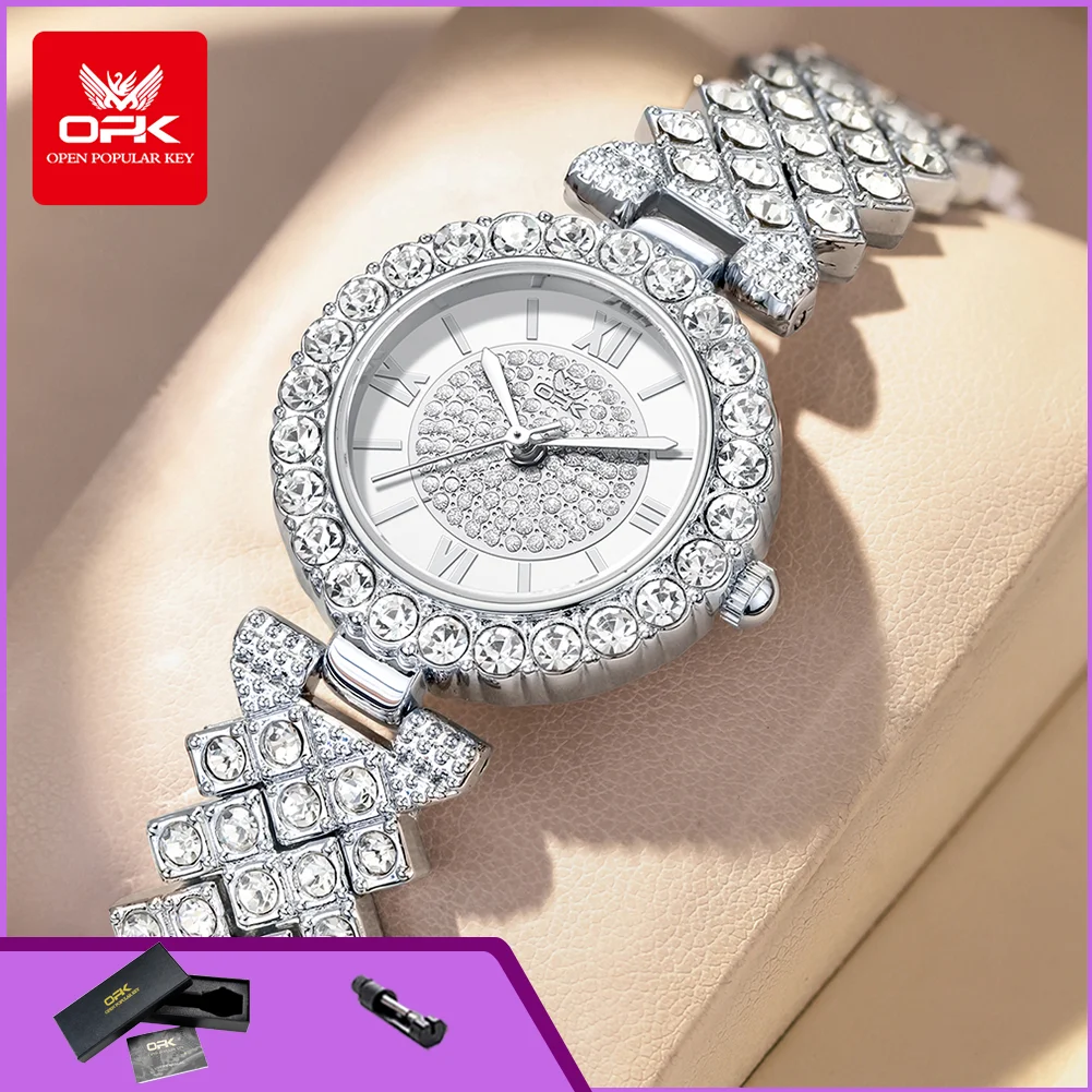 OPK 6053 Full Diamond Luxury Ladies Watch Waterproof Steel Strap Elegant Women's Dress Wristwatch Original Female Watches