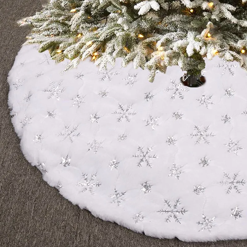 

78CM Plush Christmas Tree Skirt White Faux Fur Xmas Trees Sequin Carpet Mat Small Skirts Home Party Decorations