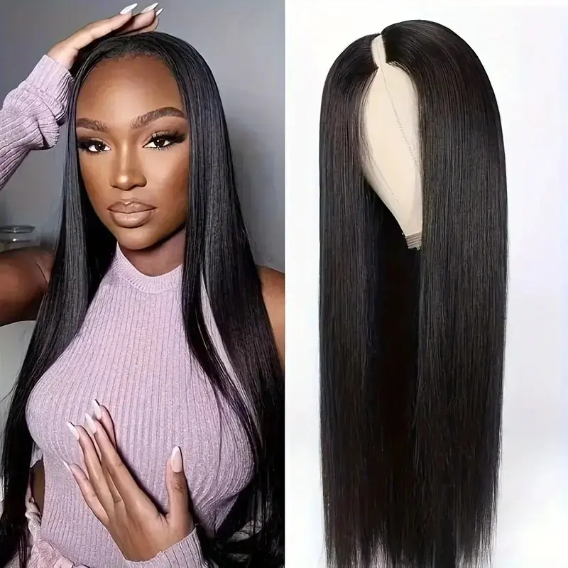 13X6 HD Lace Natural Black 30 Inch Forehead Wig  Straight Women's Pre-Plucked Closure Human Hair Wig 180 Density