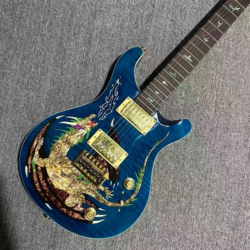 التوصيل المجاني الغيتار الكهربائي الأسود خشب الورد الرقبة الماهوجني الجسم PRS مخصص 24 التنين