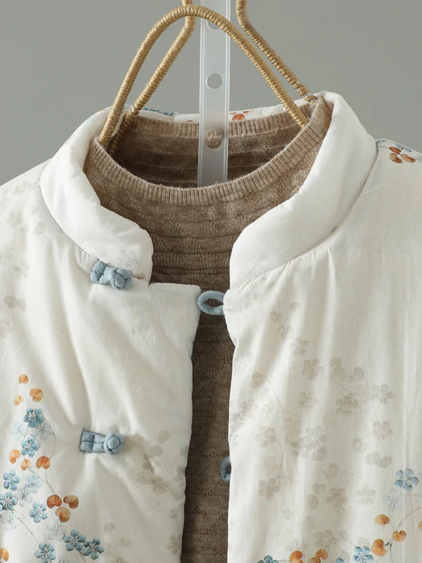 

Traditional Chinese Sle Stand Collar Cotton Jaet Thiened Long Sve Women's Coat Sweet Sle Loose Fit Winter Outerwear