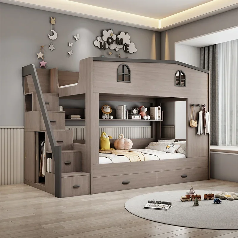 European Bunk Bed Kids Drawer Storage Loft Bed Climbing Stairs Frame Queen Literas Simple Letto Matrimoniale Patio Furniture