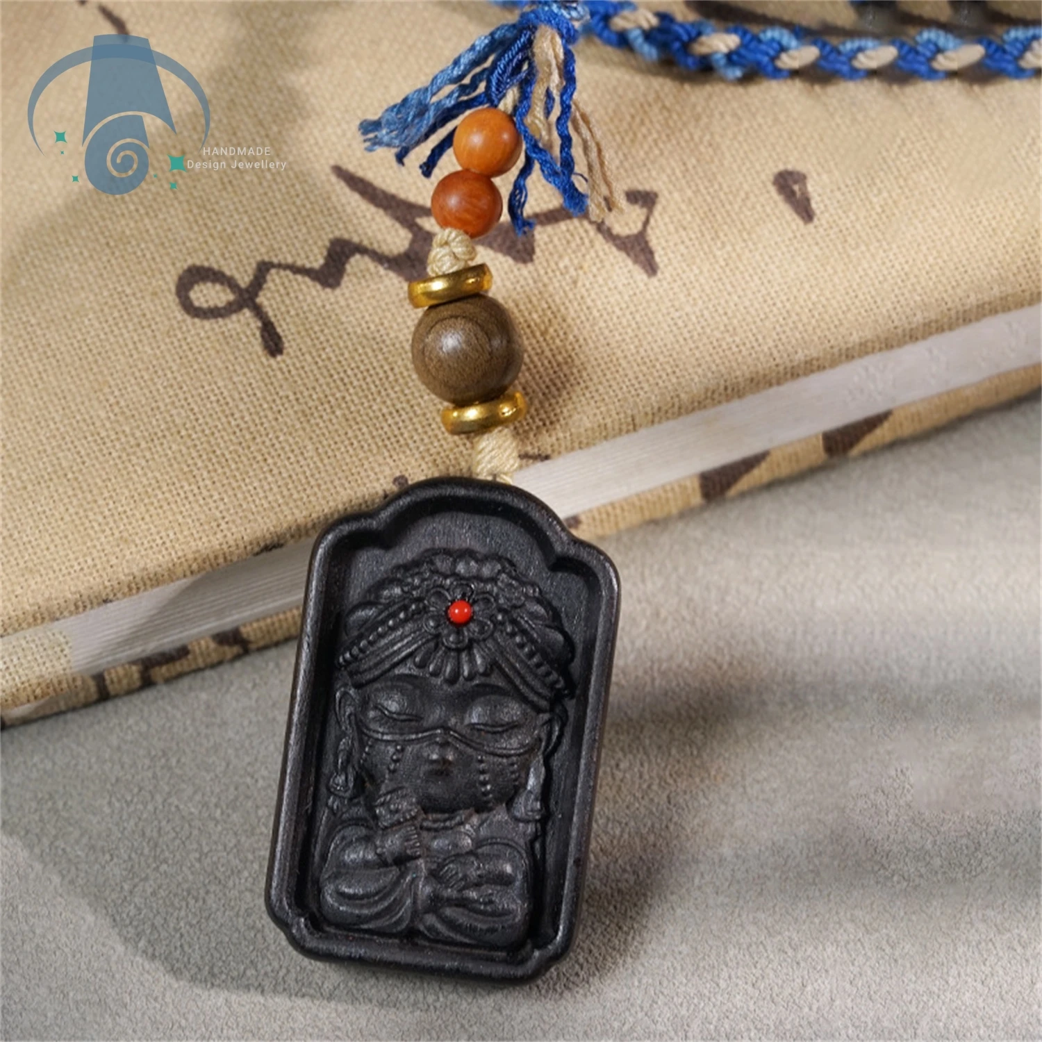 Agarwood Five Gods of Wealth Car Charm Bag Pendant With Buddhist Prayer Beads Tibetan Zhaji Lamu Amulet for Home Office Decor