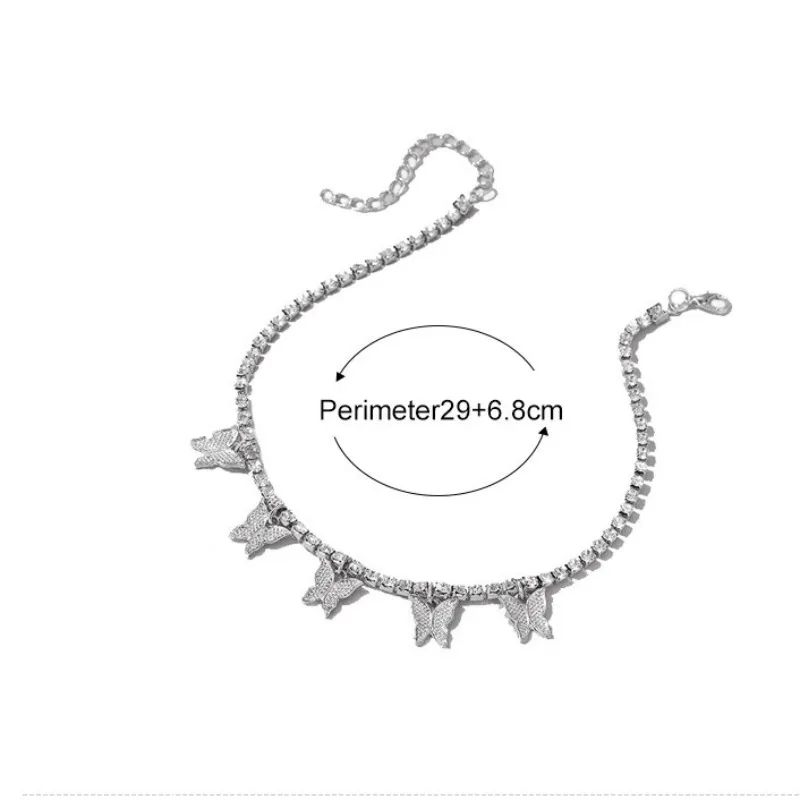 New Butterfly Anklet Rhinestone Tennis Chain Foot Chain Fashion Jewelry For Women Summer Vacation Beach Vacation Butterfly Barefoot Foot Chain Body Jewelry view 3