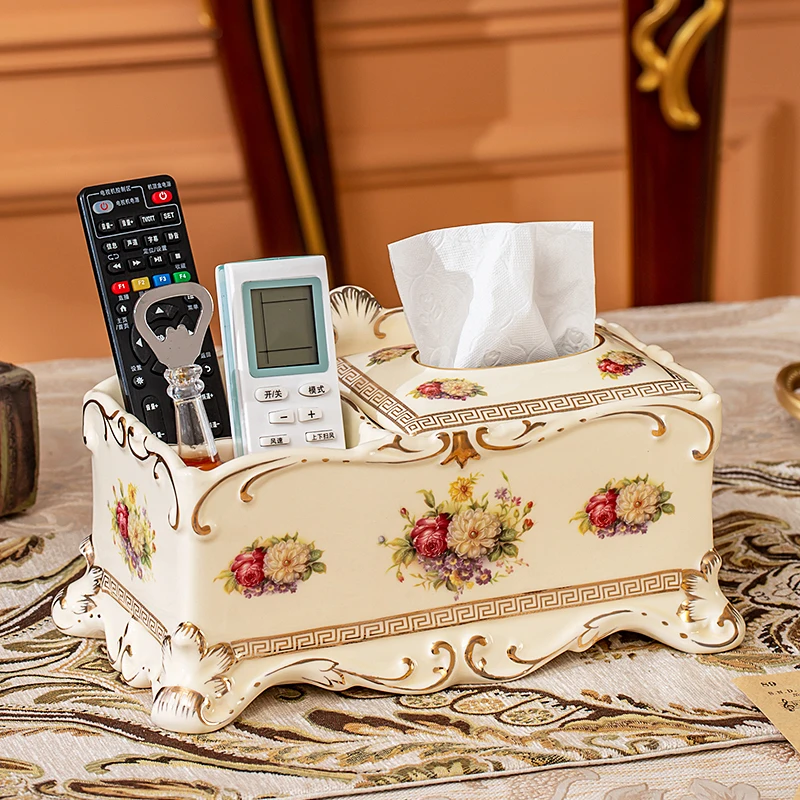 

European ceramic multi-functional tissue box remote control storage box creative living room high-end luxury restaurant napkin b