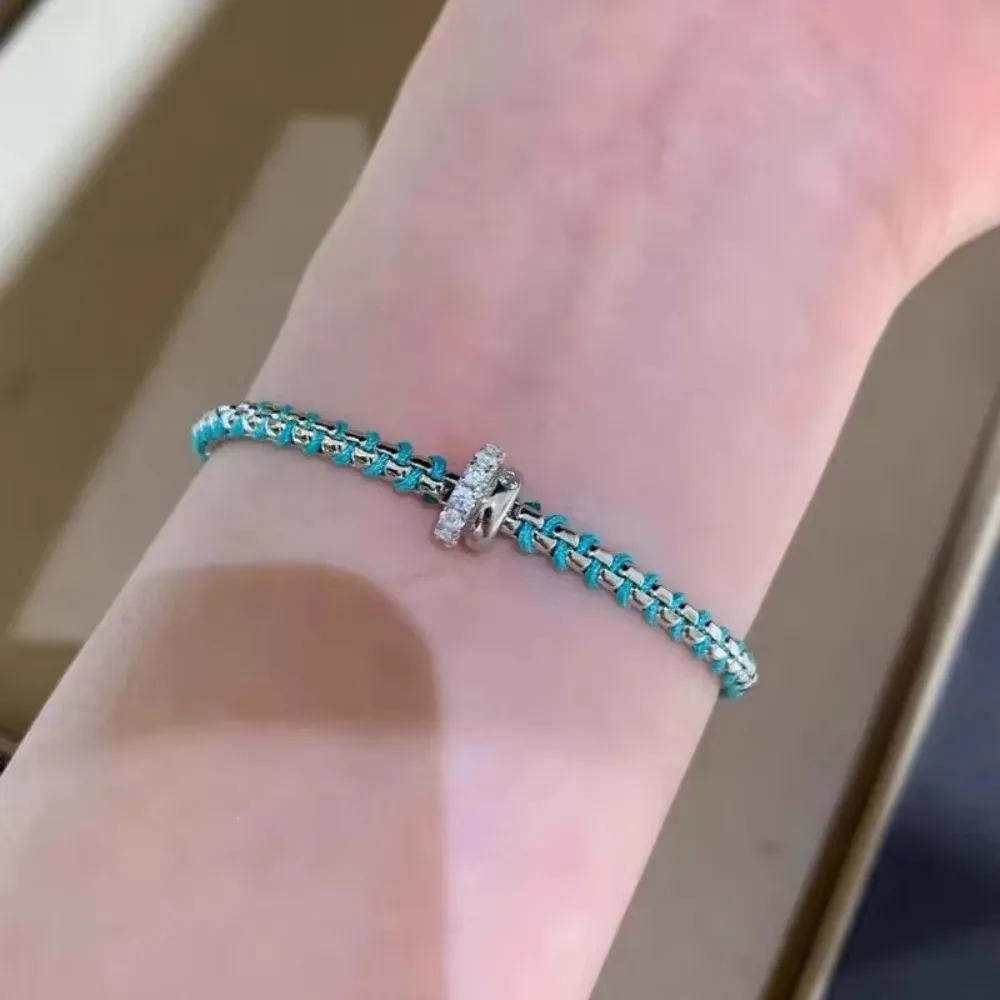 Light Blue Woven Rope Bracelet Party Jewelry Zircon Ring Bangle Fashion Inlay Bracelet Inlay Zircon Circular Ring Bangle