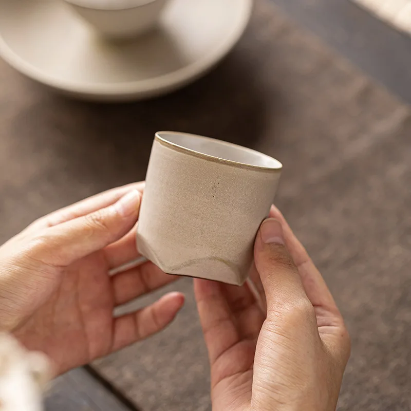 Chinese Hand Powder Beige Tea Cup Master Cup Kung Fu Tea Set Retro Single Cup Household Tea Cup Ceramic Sample Tea Cup