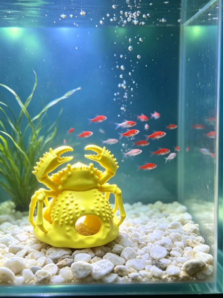 Simulated Crab-Shaped Aquarium Decoration Made of Pla Material, Yellow Crab Sculpture Marine Life Figurine, with No Sharp Edges, Sturdy Structure, Smooth Surface, Stable Base, Easy to Place, Suitable for Betta Hiding House, Shrimp Shelter, Breeding Cave, Relieves Stress on Fish, Compatible with Freshwater Aquariums, Betta Tanks, Shrimp Tanks, Aquatic Plant Landscaping, Practical Accessory for Ornamental Fish, Underwater Hiding Cave, Beautifies Aquarium Landscape Layout
