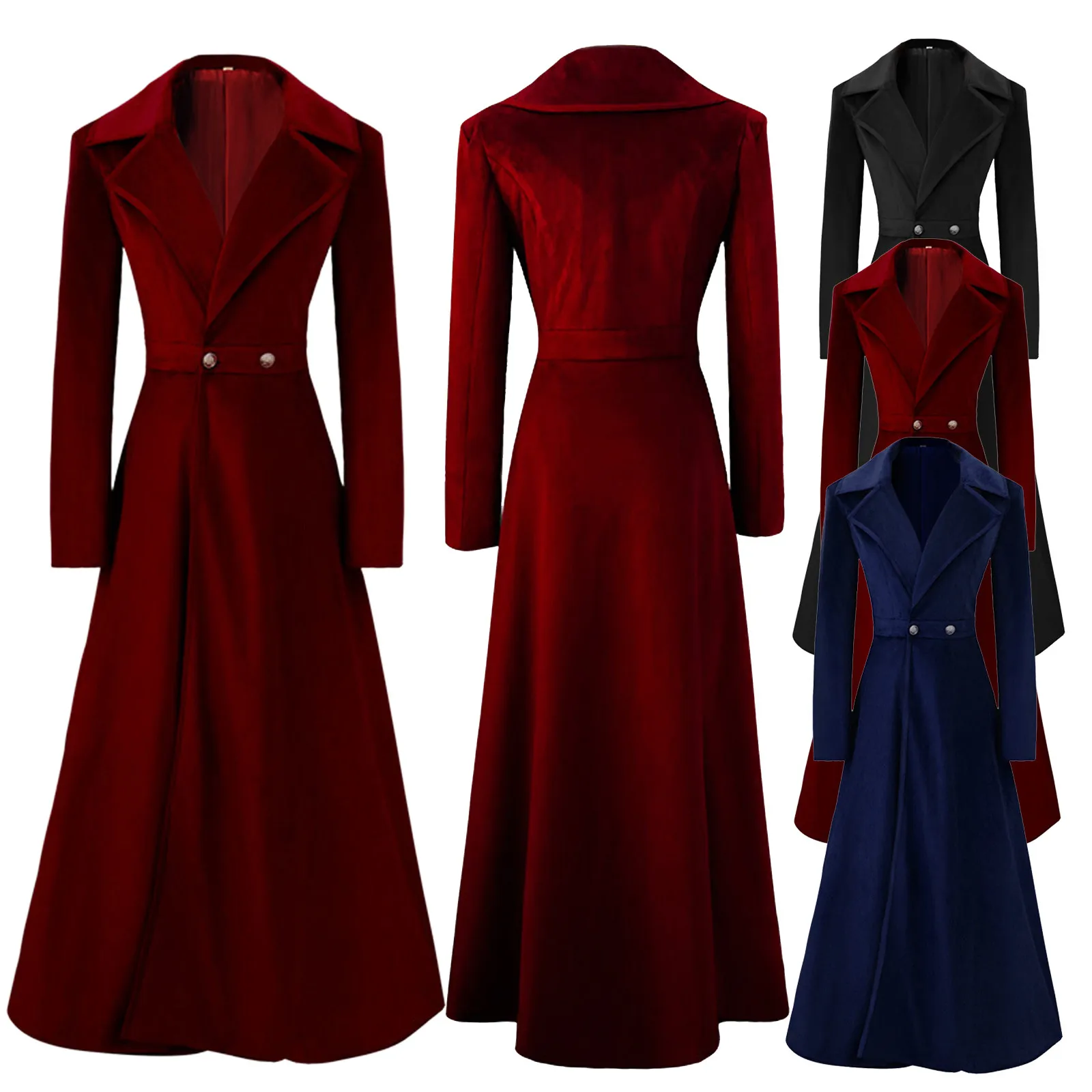 

Halloween&Christmas Asymmetric Long Velvet Blazers Coat Costume Women's Long Windbreaker Knee Long Ankle Temperament Coat