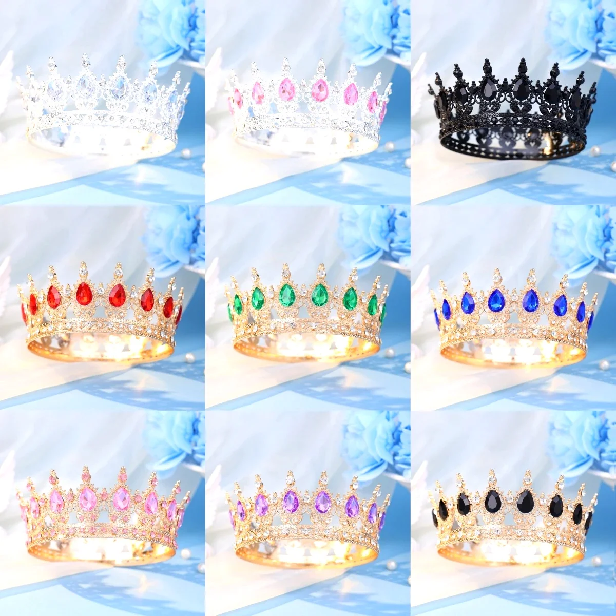 Baroque Round Crystal Wedding Tiara Crown Headband