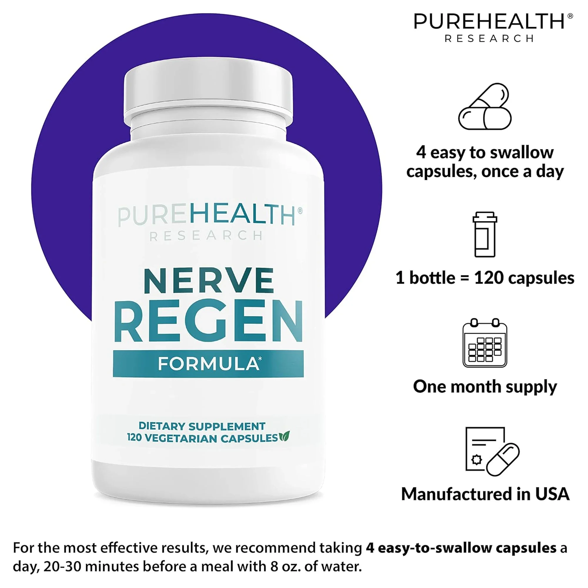 Nerve Regen Supplement Capsules - Neuropathy, Nervous System Health - Acetyl L-carnitine HCI, Benfotiamine, Alpha-lipoic Acid