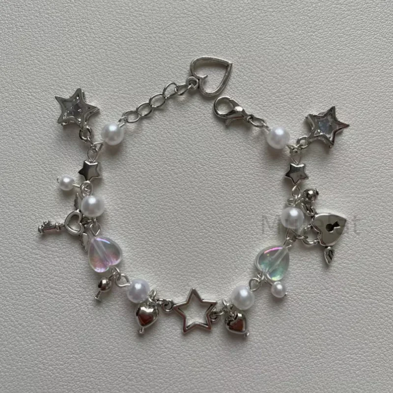 Y2K Cute Stargirl Trendy  Bracelet|themed Chrome Star + Heart | Friendship | Gift idea | Beaded Bracelets | grunge | Trendy