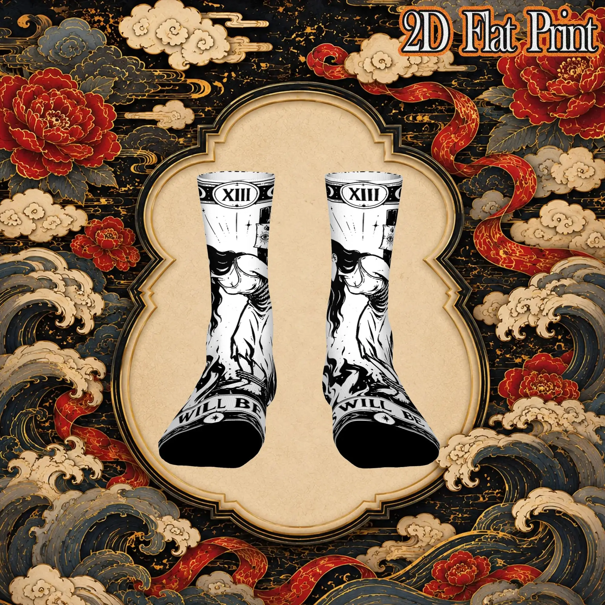 Girl Will Be Girls Witch Cigarette Burning Tarot Card Street Style Novelty Seamless compression Creative Sock Sports Socks